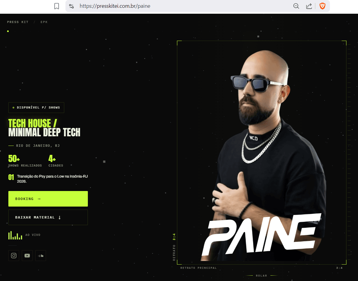 Press kit publicado do DJ Paine aberto em presskitei.com.br/paine.